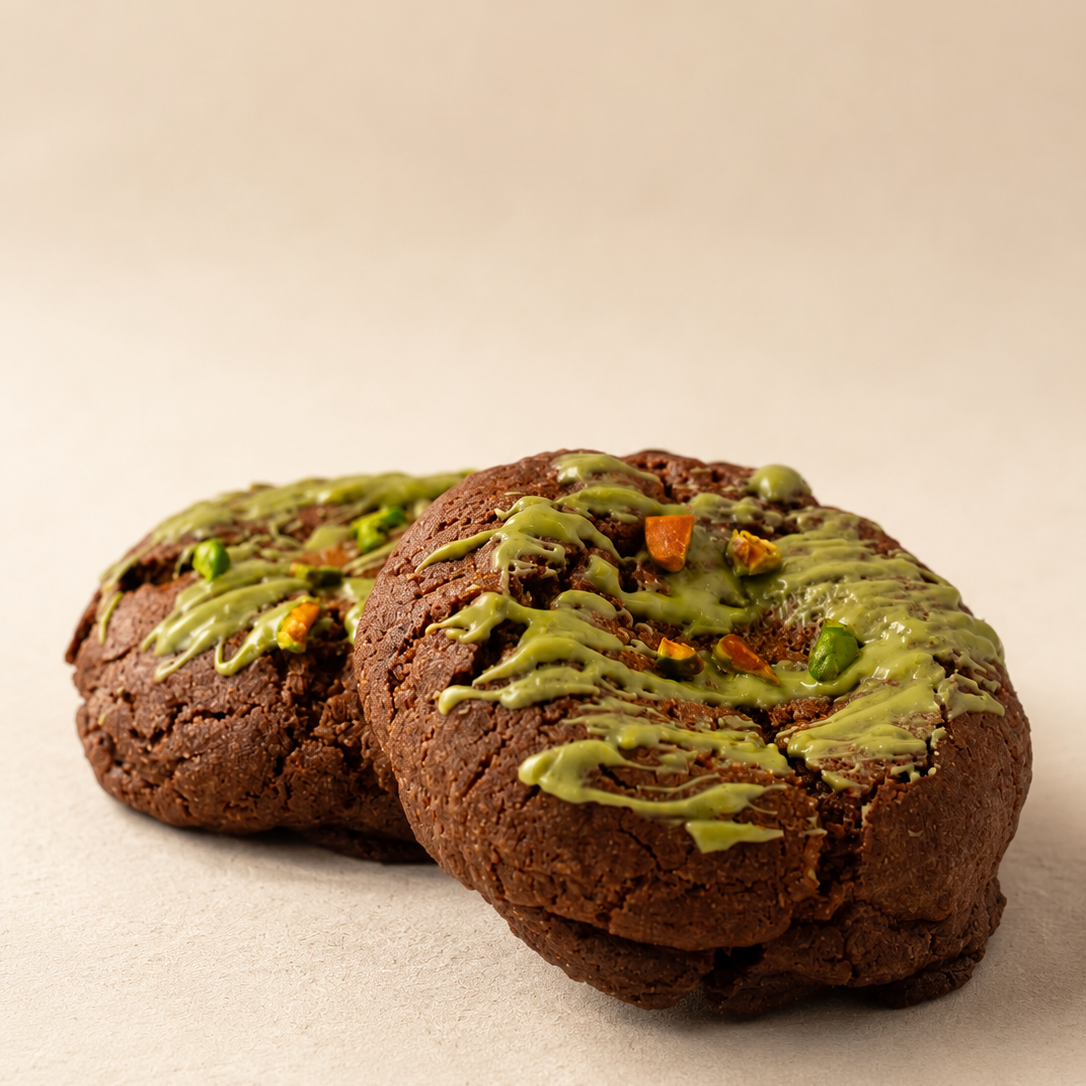 Luxury Dubai chocolate inspired cookie with pistachio cream, kunafa crunch and rich chocolate dough