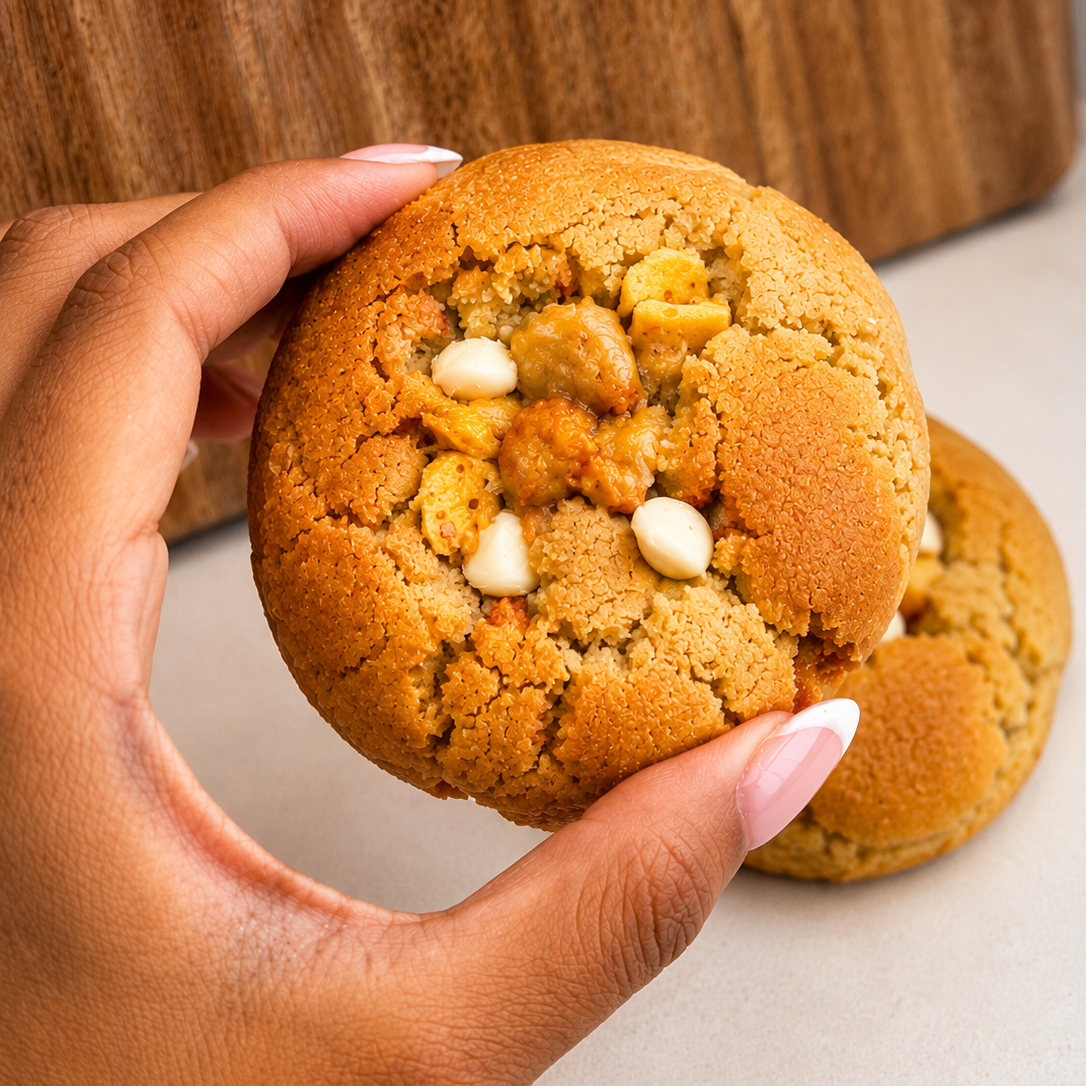 Salted Honeycomb with White Chocolate Cookies Warm Delicious and Gooey NYC Style Cookies